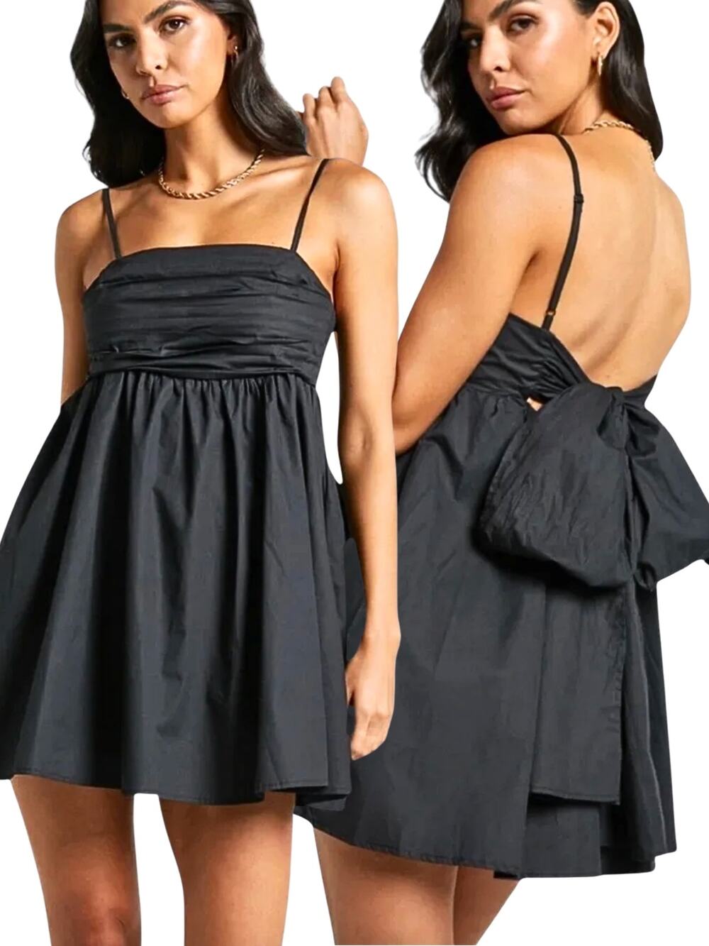 Pink Diamond Showpo Black Babydoll Mini Dress Size 12 Cotton Clover Big Bow